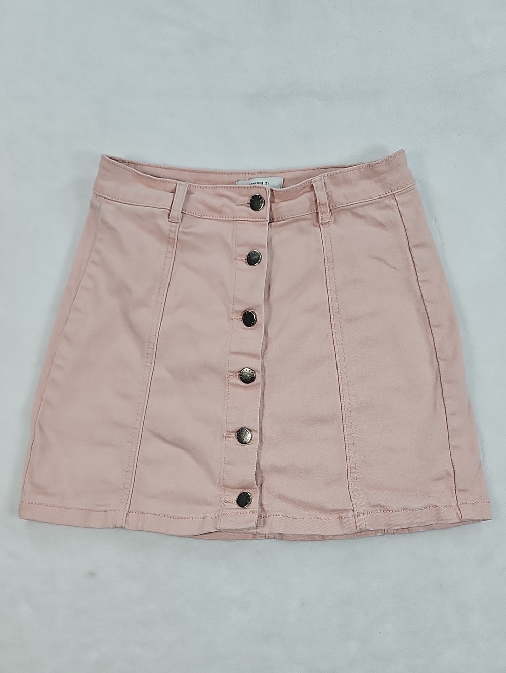 Forever 21 Pink Denim Mini Skirt Button Front A-Line High Waisted Medium